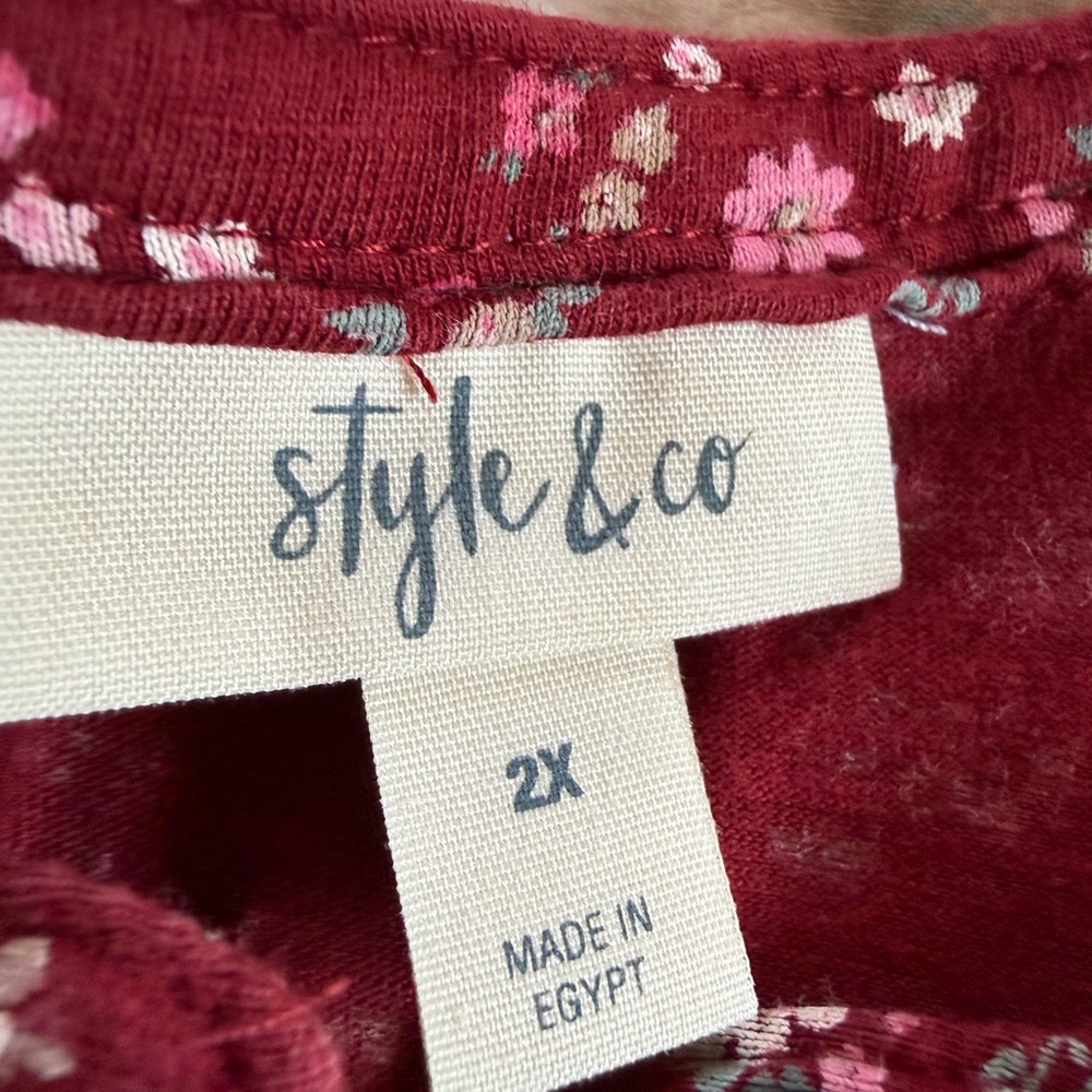 Style & Co. Burgundy Floral Top - Picture 2 of 9